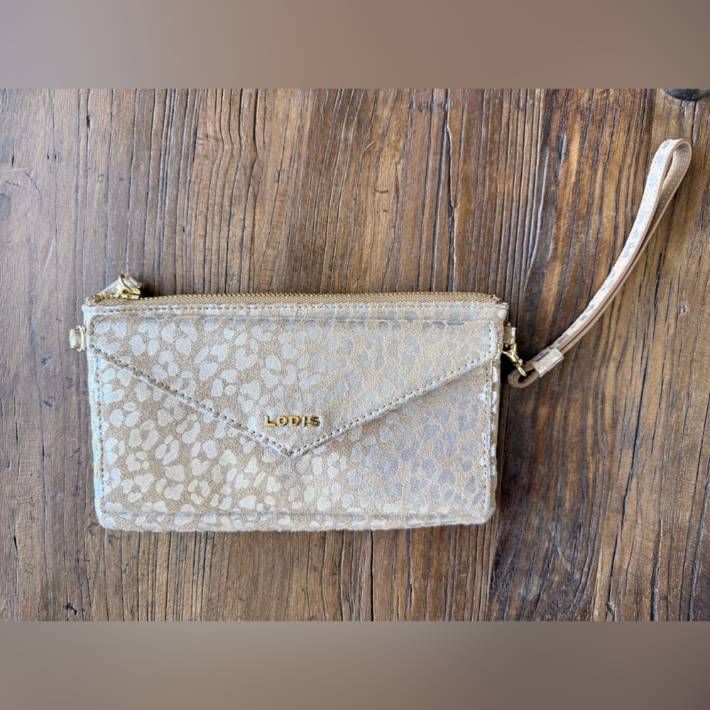 Lodis Metallic gold / silver leopard print, suede wristlet wallet - Picture 12 of 12